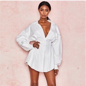 House of CB MADDALENA White Cinched Waist Shirt Dress